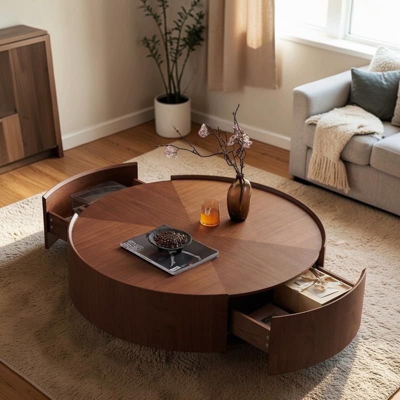 a coffee table with an open base