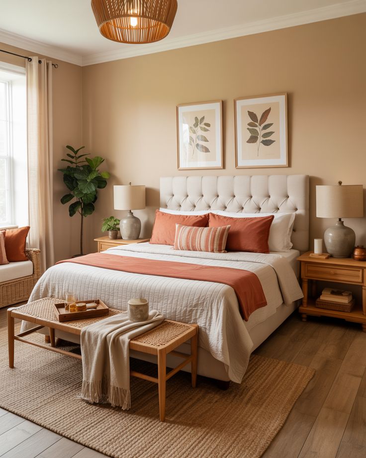 small bedroom color scheme with soft clay and ivory bedroom