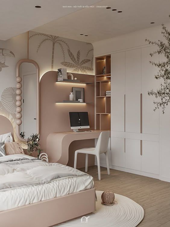 Apartment bedroom with upgraded closet doors featuring decorative molding and modern finishes.