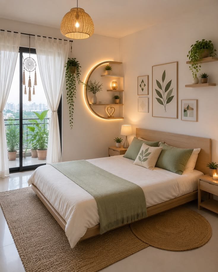 bedroom featuring  indoor plant adding freshness and natural texture.