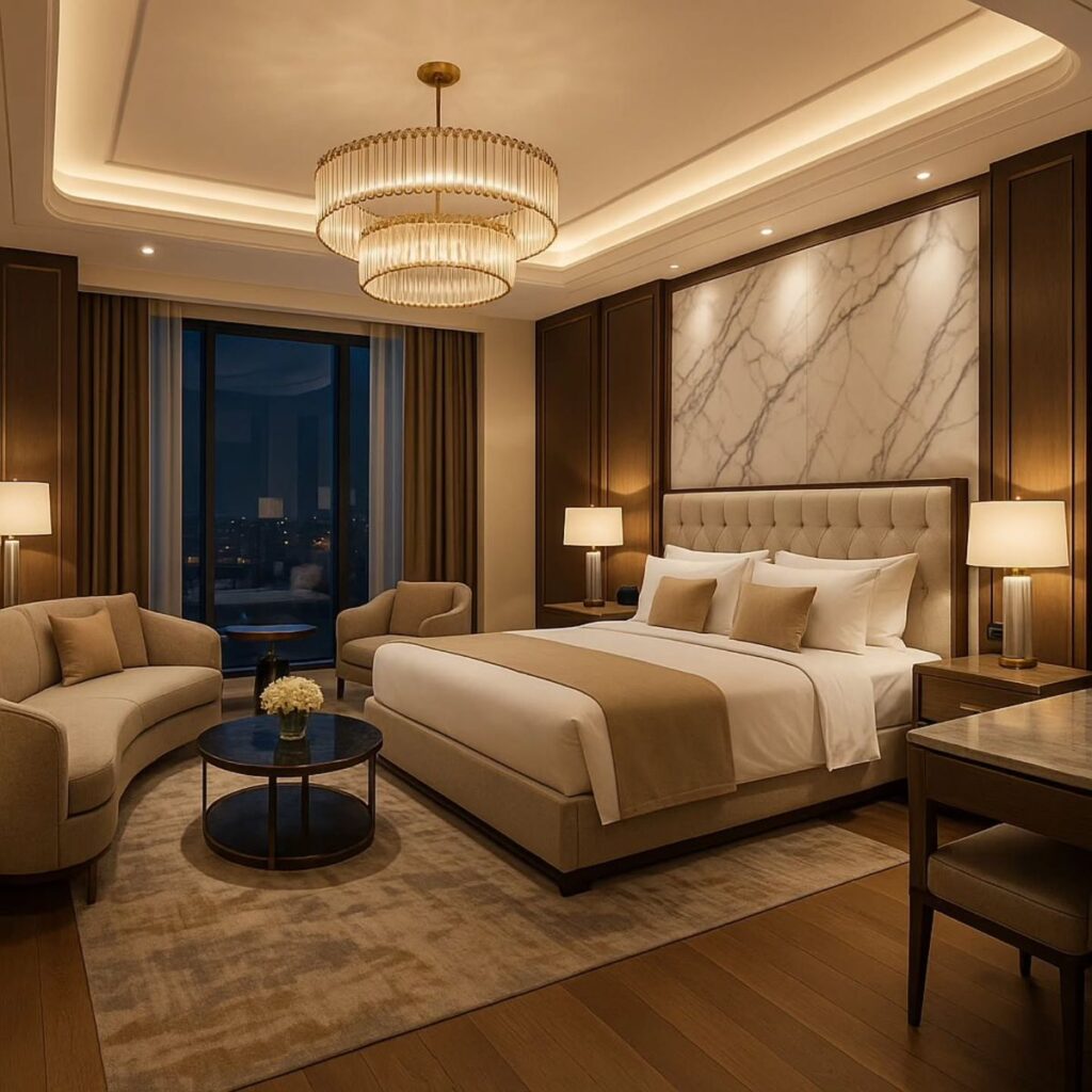 Minimalist small bedroom with clutter-free surfaces inspired by five-star hotel design.