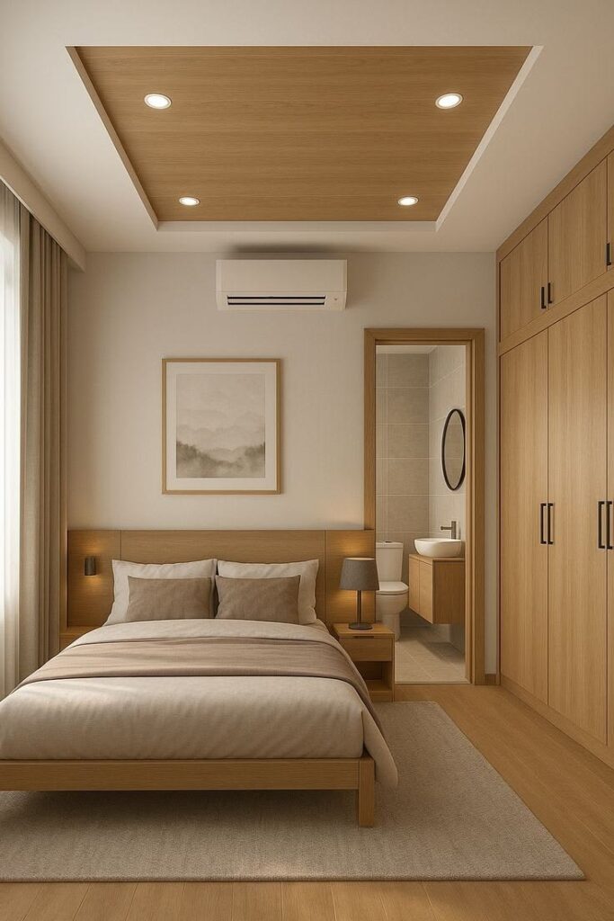 Neutral-toned small bedroom inspired by modern five-star hotel interiors.