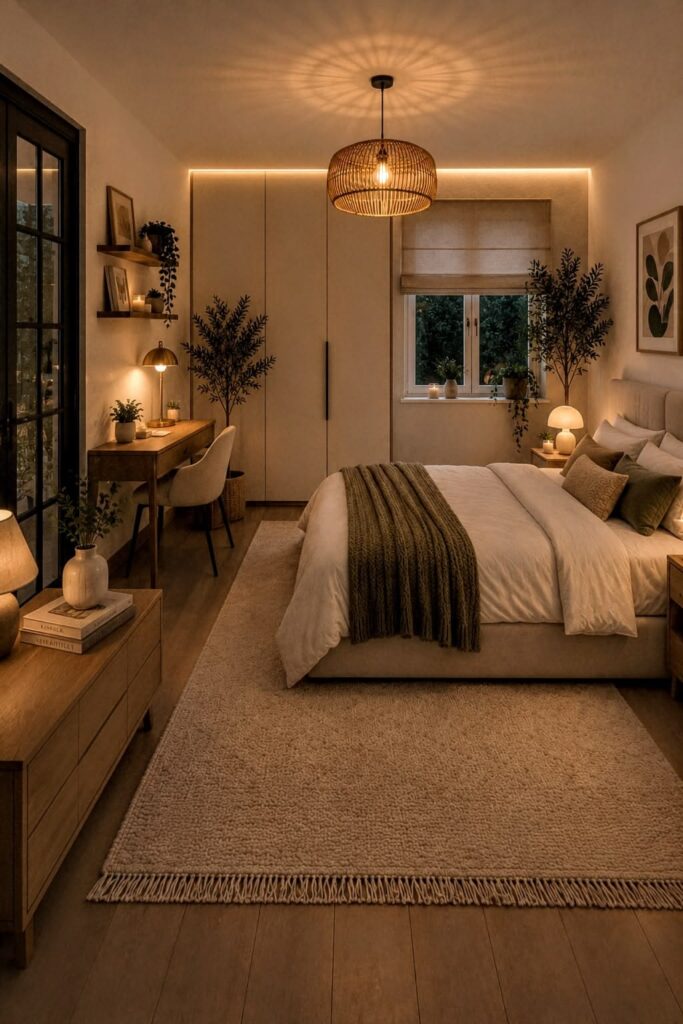 small bedroom with perfect symmetry