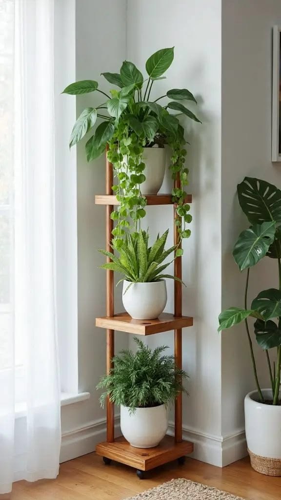 Luxury small living room with lush indoor plants, warm neutral décor, and natural light creating a fresh, inviting atmosphere.