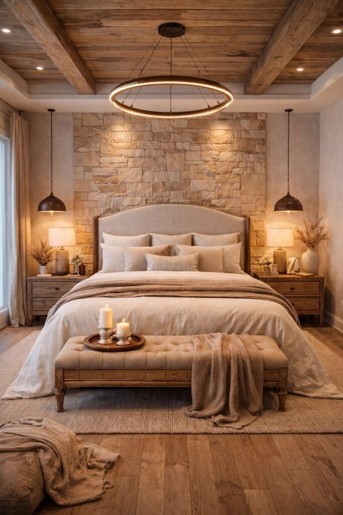 natura stone used on the walls adding elegance to the room