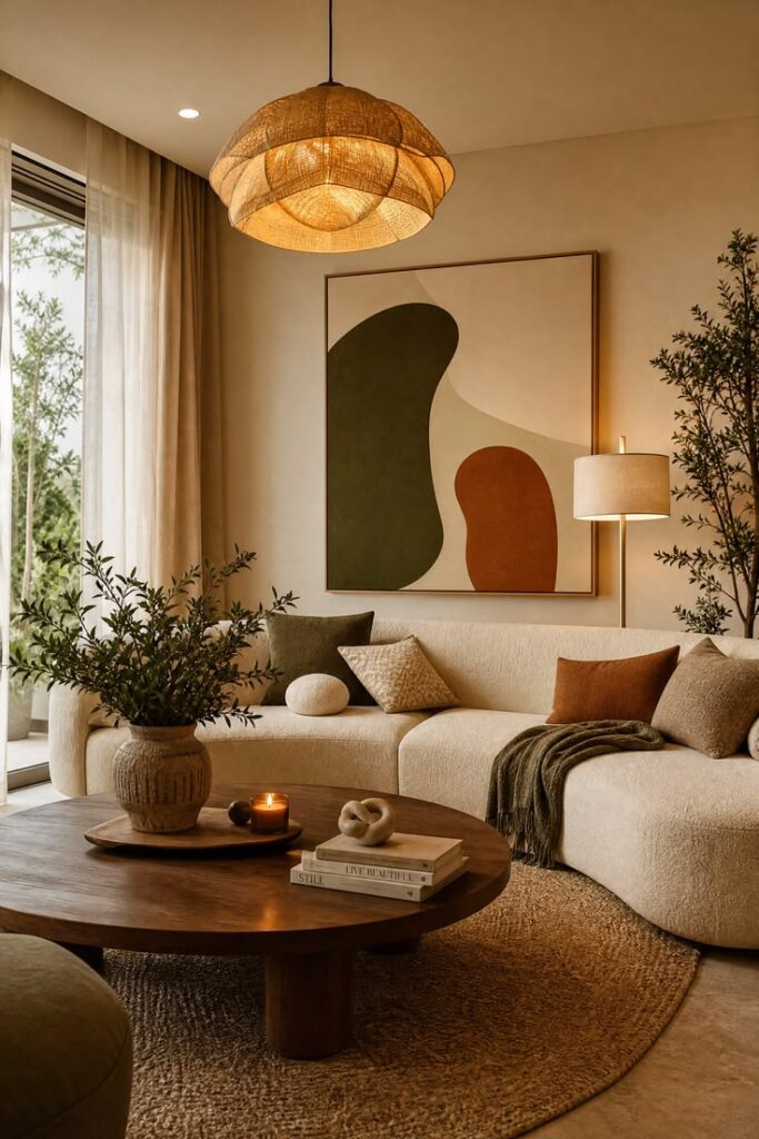curved cream sofa creating luxury in a stylish apartment