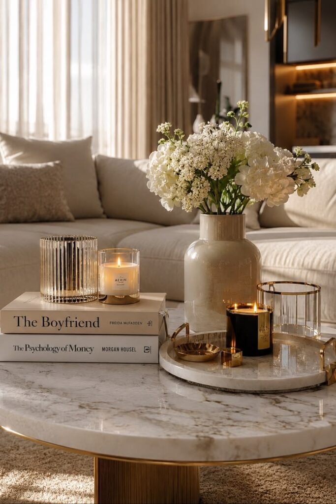 Modern luxury living room with designer coffee table