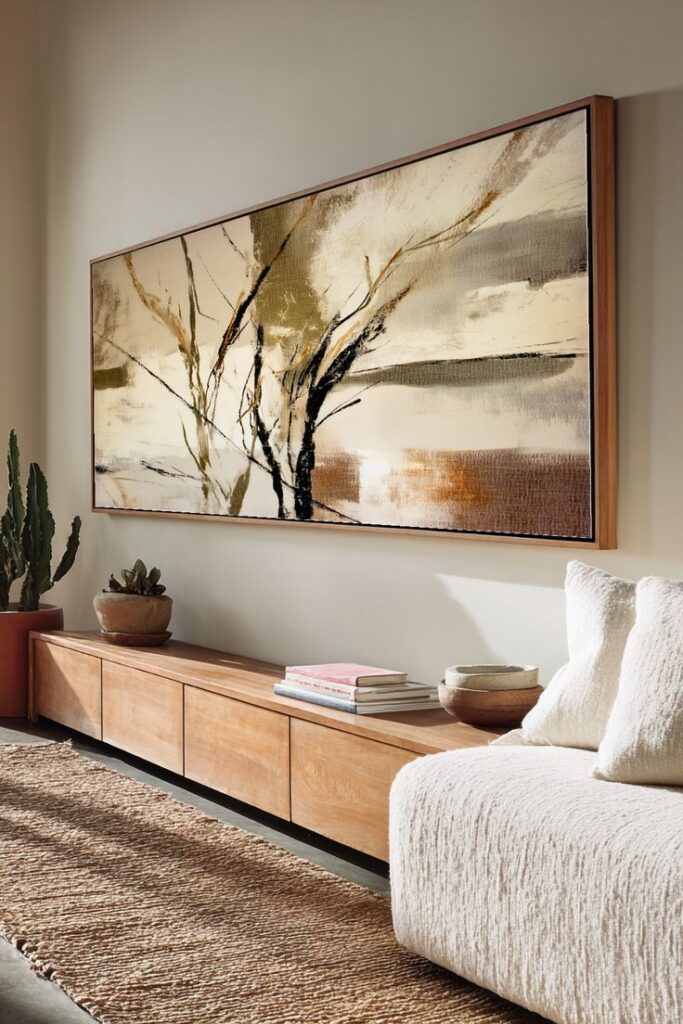 oversized abstract artwork creating bold focal point
