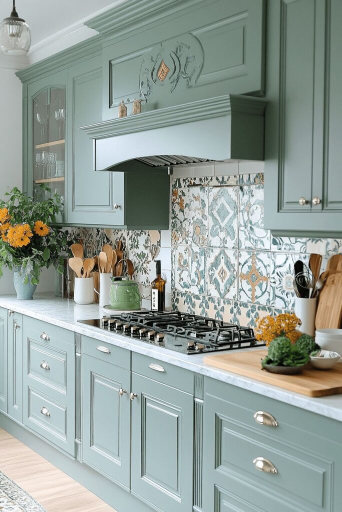 Luxury kitchen with matching appliances and elegant cabinetry.