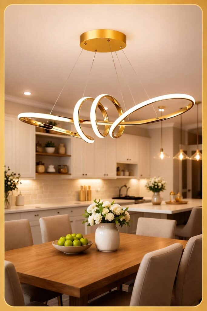 luxury Small kitchen with pendant lights, under-cabinet lighting, and warm ambient ceiling lighting.