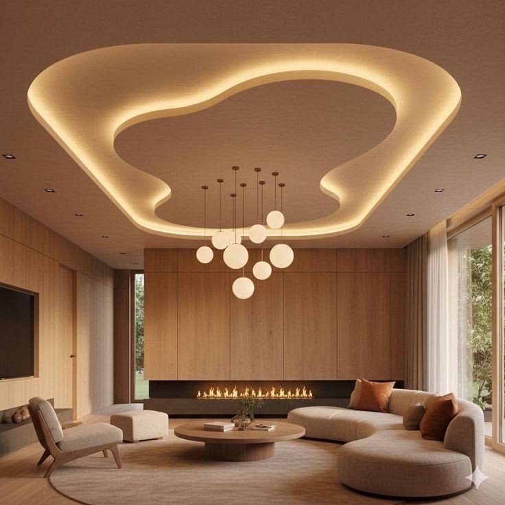 luxury small living room with a luxurious ceiling