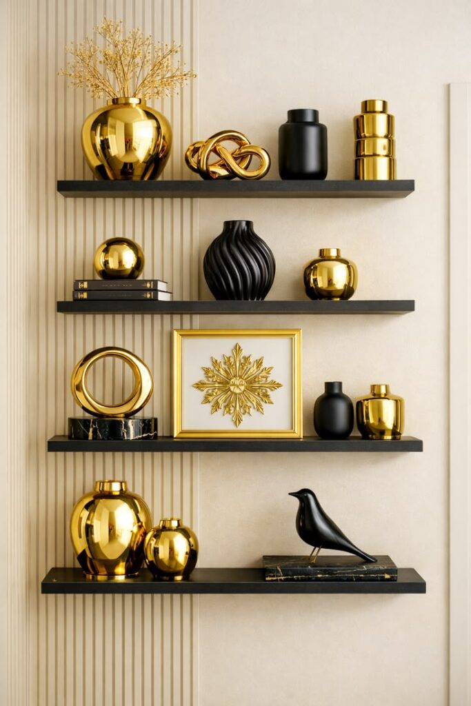 luxury small living room with metallic accent moderation