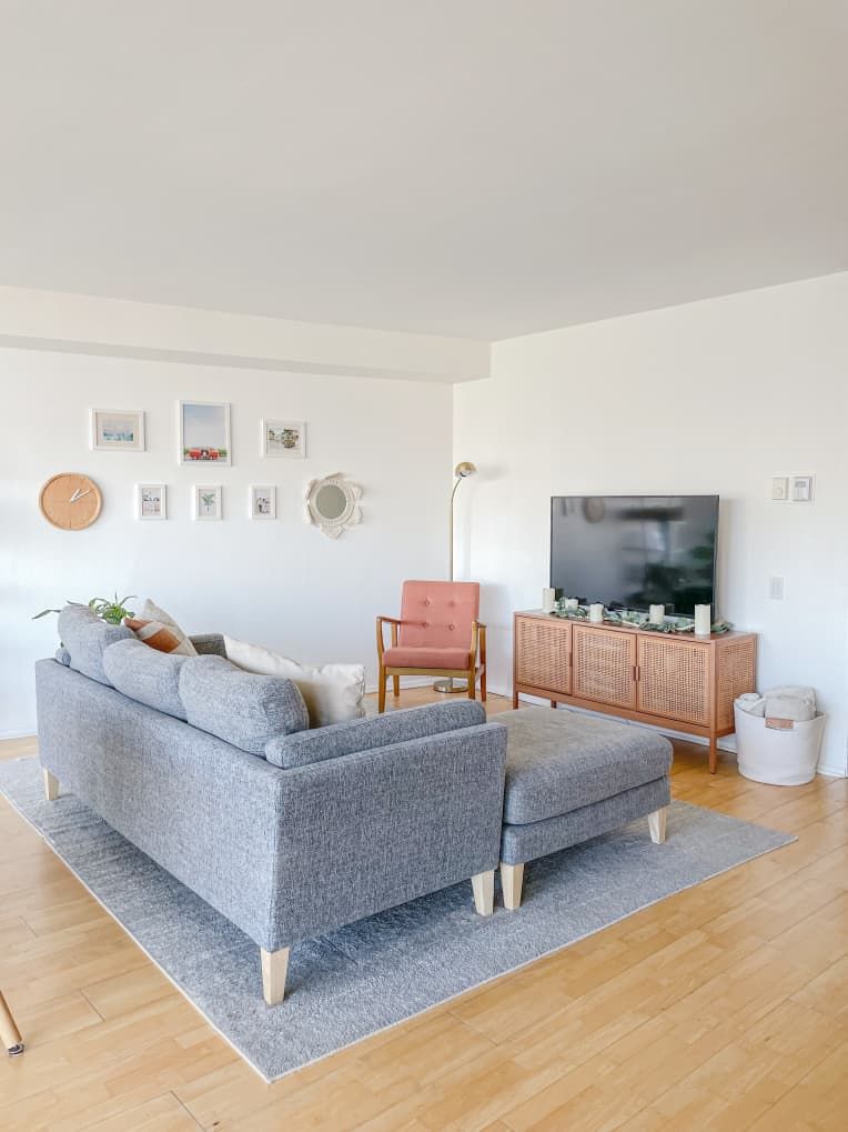  floating furniture and visible floor space for a spacious modern look.