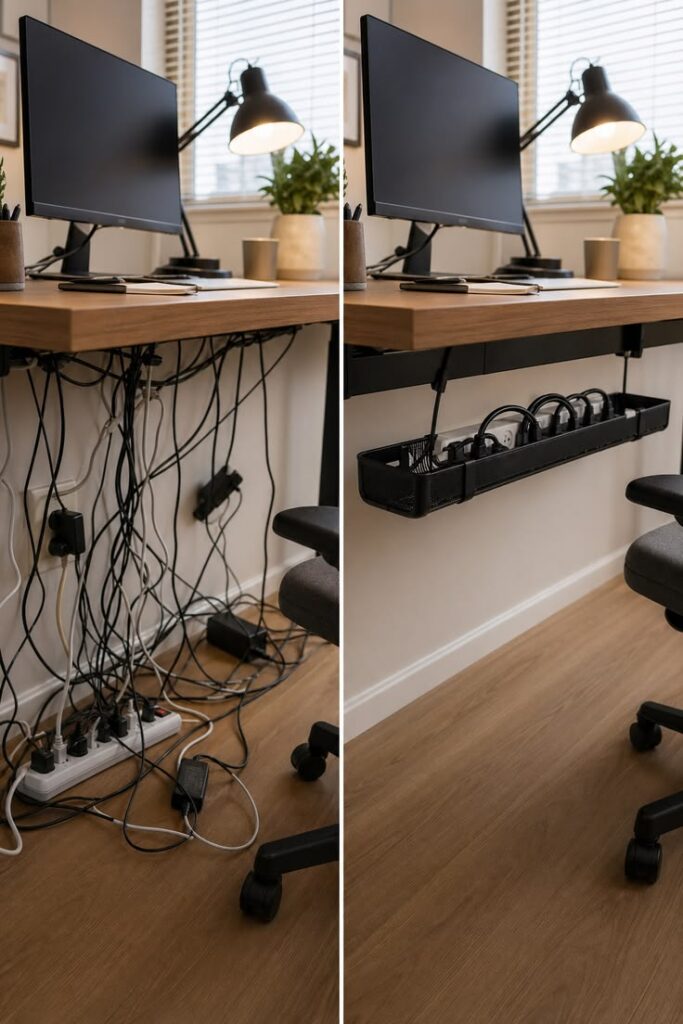 scattered versus hidden cables and concealed media equipment.