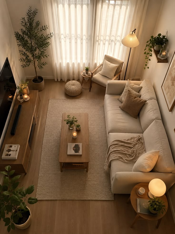 living room with intentionally selected furniture and clutter free decor