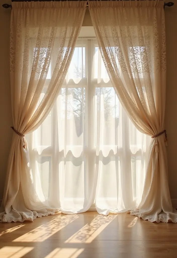 floor-to-ceiling linen curtains and abundant natural light.