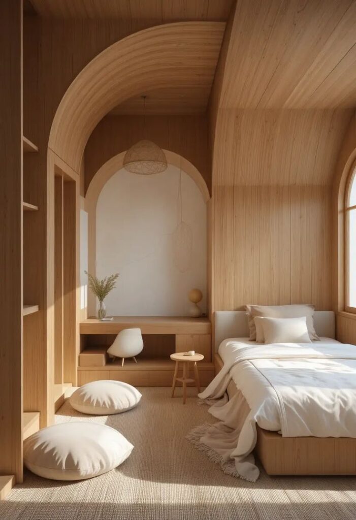 bedroom with sleek furniture, clean lines, and a sophisticated luxury design.