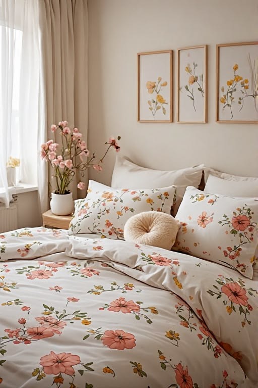 bedroom with linen bedding, linen curtains, and soft layered neutral textures.