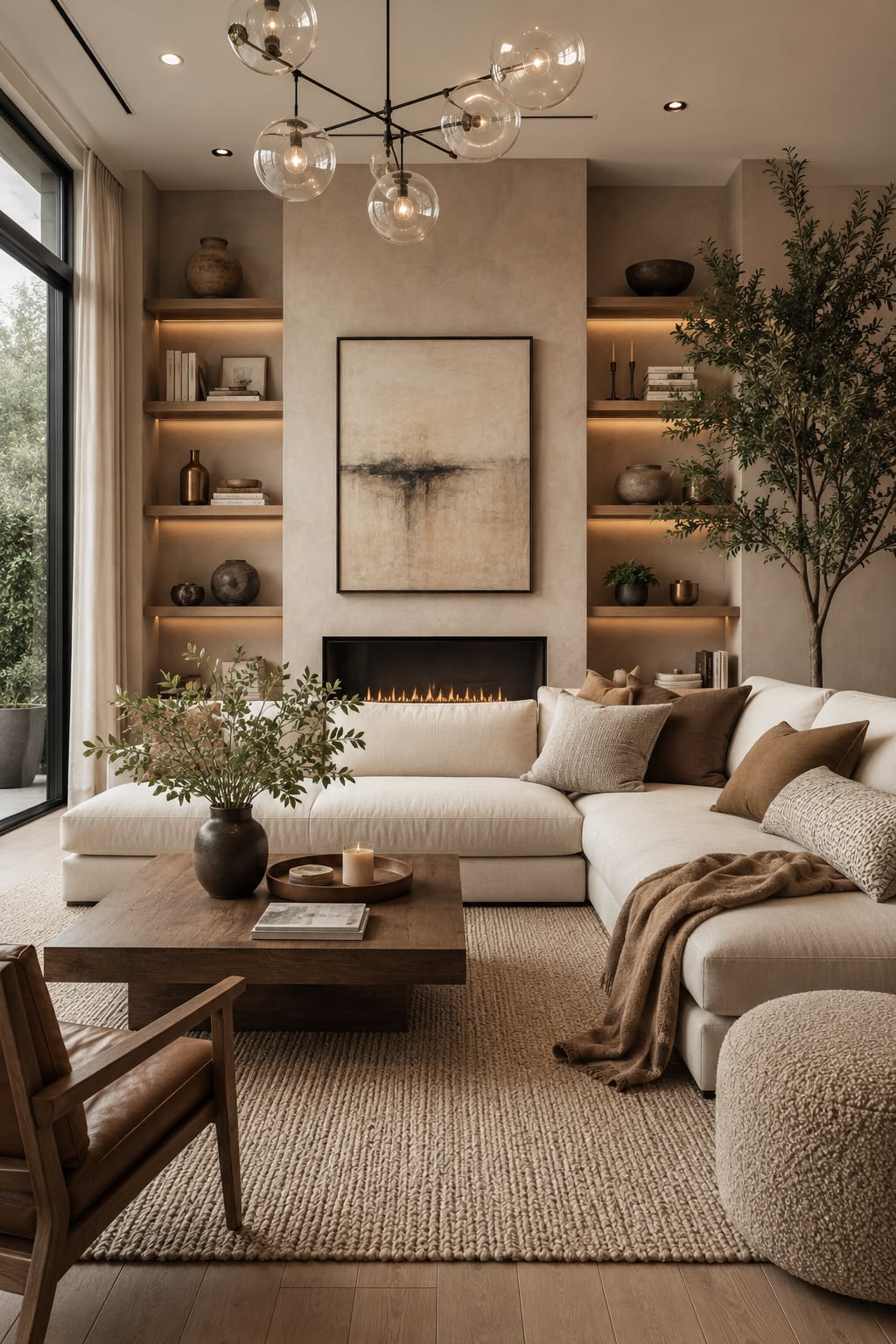 Luxury small living room with a smart furniture layout that maximizes space in a modern apartment