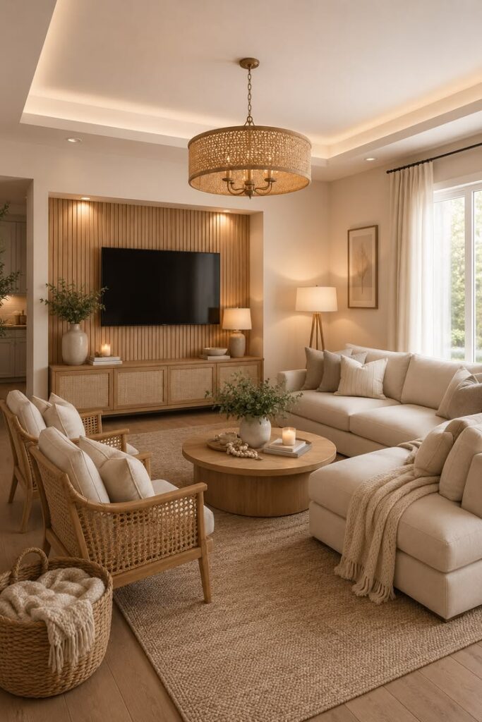 tiny living room looking like hotel louge with a neutral color 
