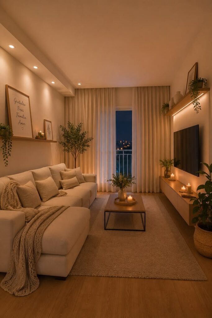 Well-maintained tiny living room with a luxury hotel-inspired look.
