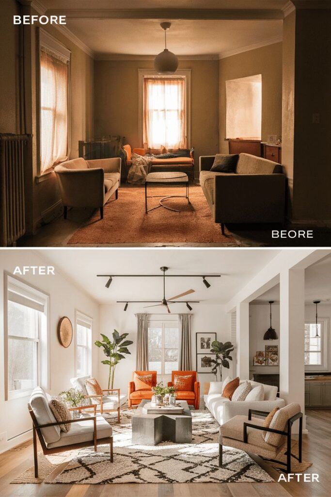 before and after removing some furnitures