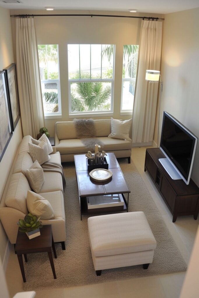 Luxury apartment living room with intentionally balanced décor.