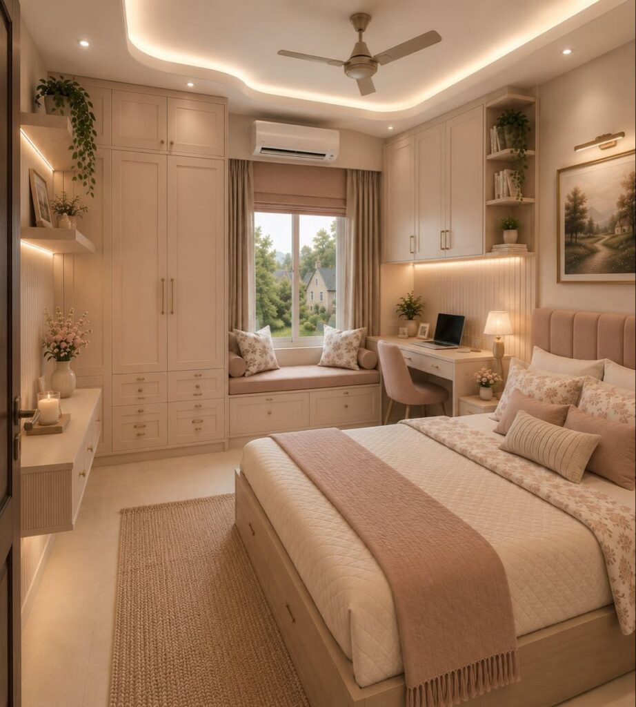 tiny hotel lounge with cozy feel
