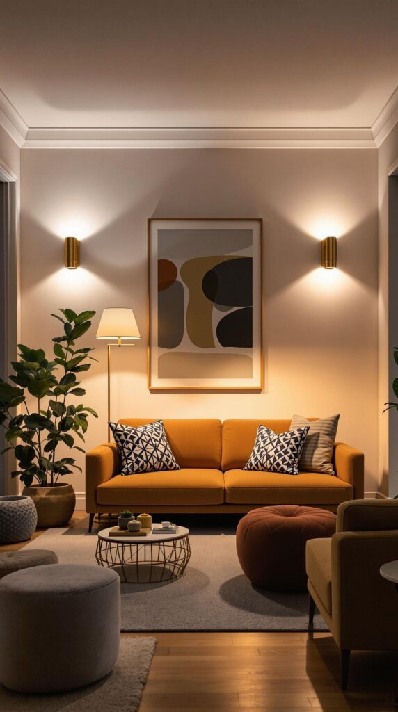 Luxury small living room with wall sconce